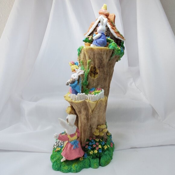 Vintage Rabbit Treehouse Figurine With Woodland Animals 11" Tall Resin Easter - Picture 4 of 12